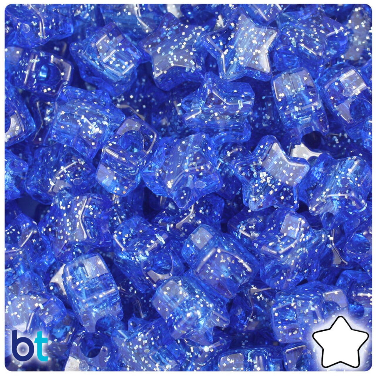 BeadTin Dark Sapphire Sparkle 13mm Star Plastic Pony Beads (250pcs)